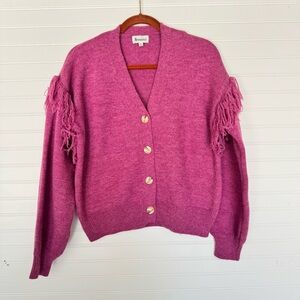 &merci Women’s Pink Sweater Fringed Sleeves Cardigan Sz Small Button Down Top